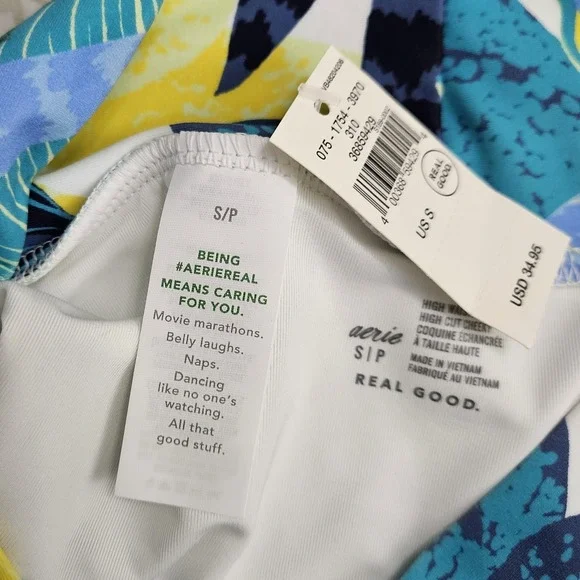 *New* American Eagle Aerie Green/Blue Tropical Swim Bottoms Size Small - Picture 3 of 7